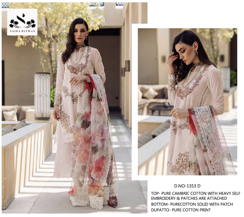 SAIRA RIZWAN SR 1353 D COTTON HEAVY EMBROIDERED DESIGNER STYLISH PAKISTANI SUIT SINGLES