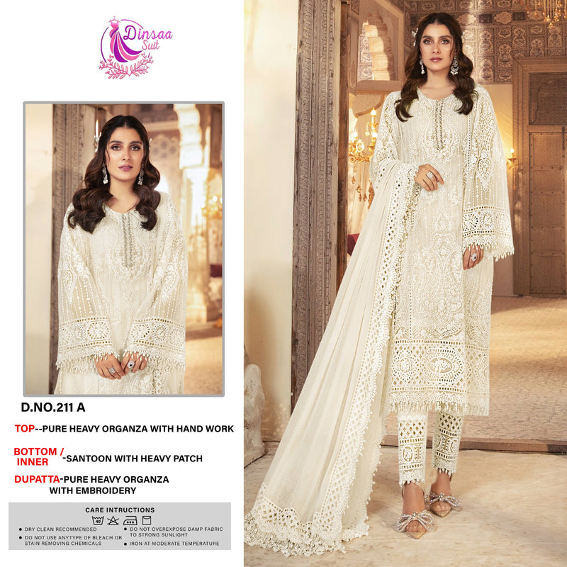 DINSAA D 211 A ORGANZA HEAVY EMBROIDERED DESIGNER STYLISH PAKISTANI SUIT SINGLES