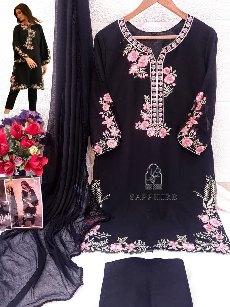 SAPPHIRE FASHION SF 108 B FOX GEORGETTE HEAVY EMBROIDERED DESIGNER STYLISH PAKISTANI PRET KURTI SINGLES