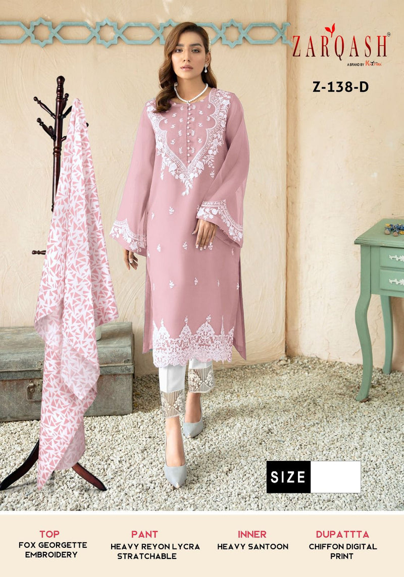 ZARQASH Z 138 D FOX GEORGETTE HEAVY EMBROIDERED DESIGNER STYLISH PAKISTANI PRET KURTI SINGLES