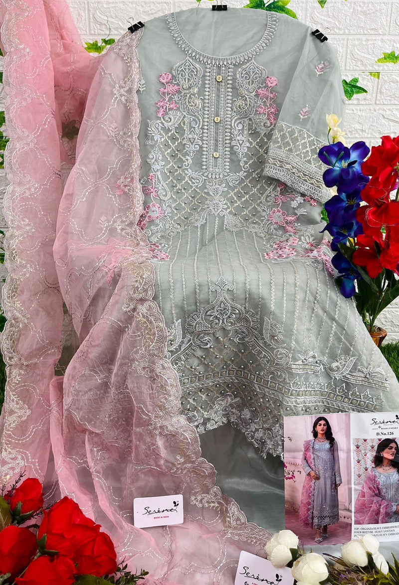 SERINE S 12 ORGANZA HEAVY EMBROIDERED WITH MOTI & DAIMOND HEAVY EMBROIDERED DESIGNER STYLISH PAKISTANI SUIT SINGLES
