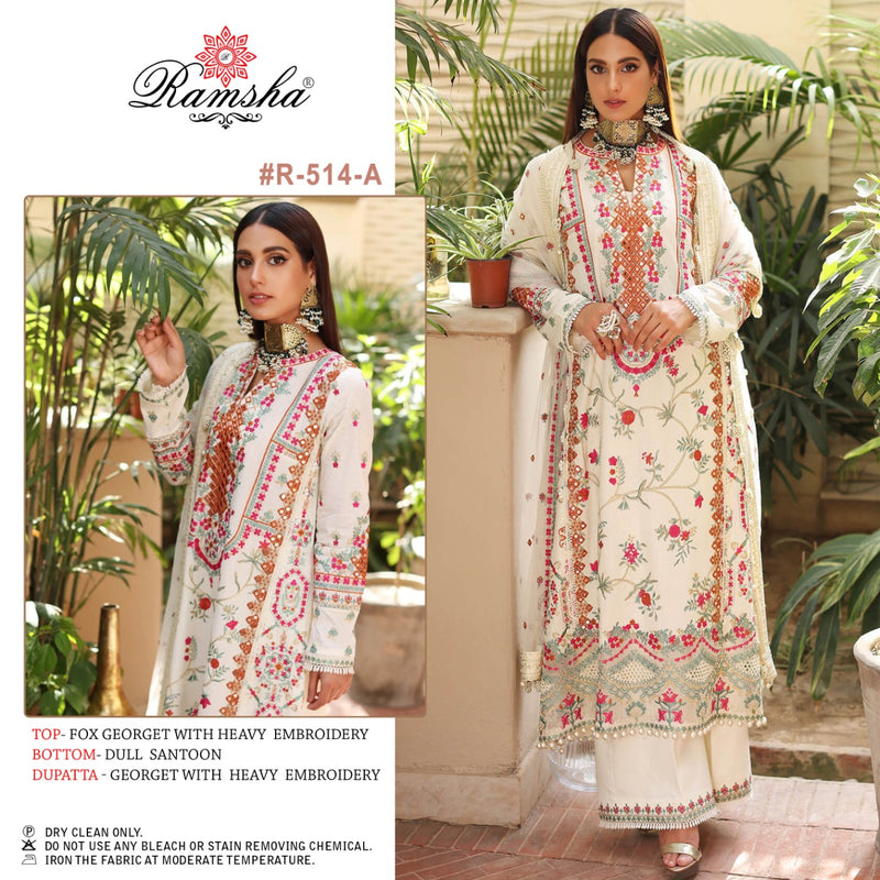 RAMSHA R 514 A GEORGETTE HEAVY EMBROIDERED DESIGNER STYLISH WITH HAND WORK PAKISTANI SUIT SINGLES