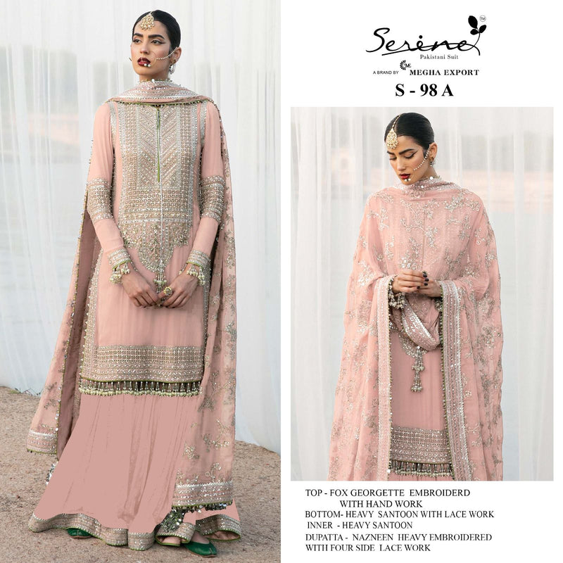 SERINE S 98 A  FOX GEORGETTE EMBROIDERED WITH HAND WORK DESIGNER STYLISH PAKISTANI SUIT SINGLES