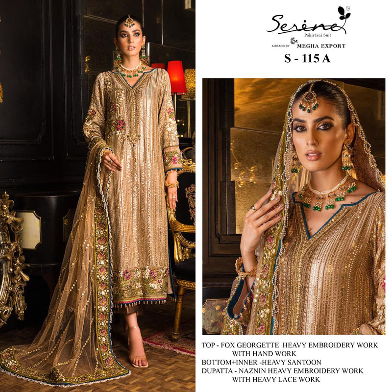 SERINE S 115 A FOX GEORGETTE HEAVY EMBROIDERED DESIGNER STYLISH WITH HAND WORK PAKISTANI SUIT SINGLES