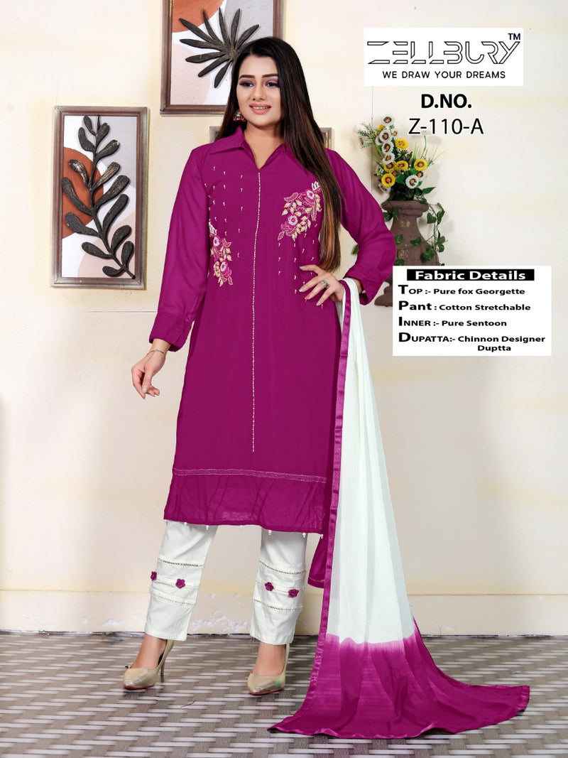 ZELLBURY Z 110 A FOX GEORGETTE HEAVY EMBROIDERED DESIGNER STYLISH WITH HAND WORK PAKISTANI KURTI SINGLES