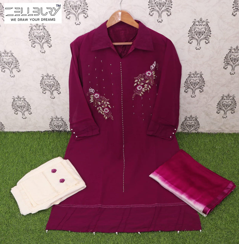 ZELLBURY Z 110 A FOX GEORGETTE HEAVY EMBROIDERED DESIGNER STYLISH WITH HAND WORK PAKISTANI KURTI SINGLES