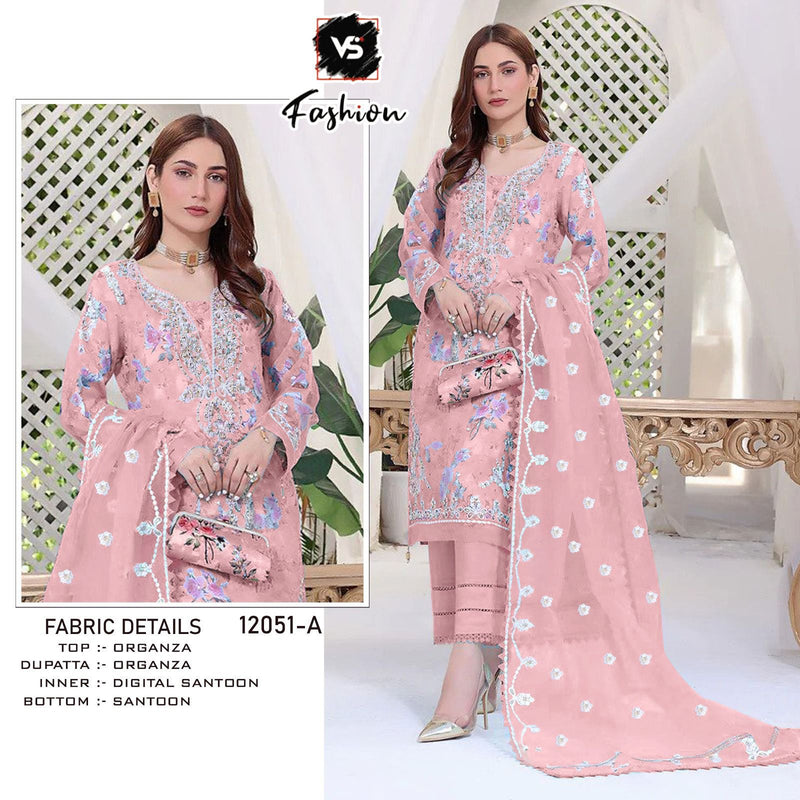 VS FASHION VS 12051 A ORGANZA HEAVY EMBROIDERED DESIGNER PARTY WEAR PAKISTANI SUIT SINGLES