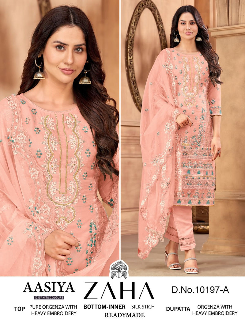 ZAHA Z 10197 A ORGANZA HEAVY EMBROIDERED DESIGNER STYLISH WITH HAND WORK PAKISTANI SUIT SINGLES