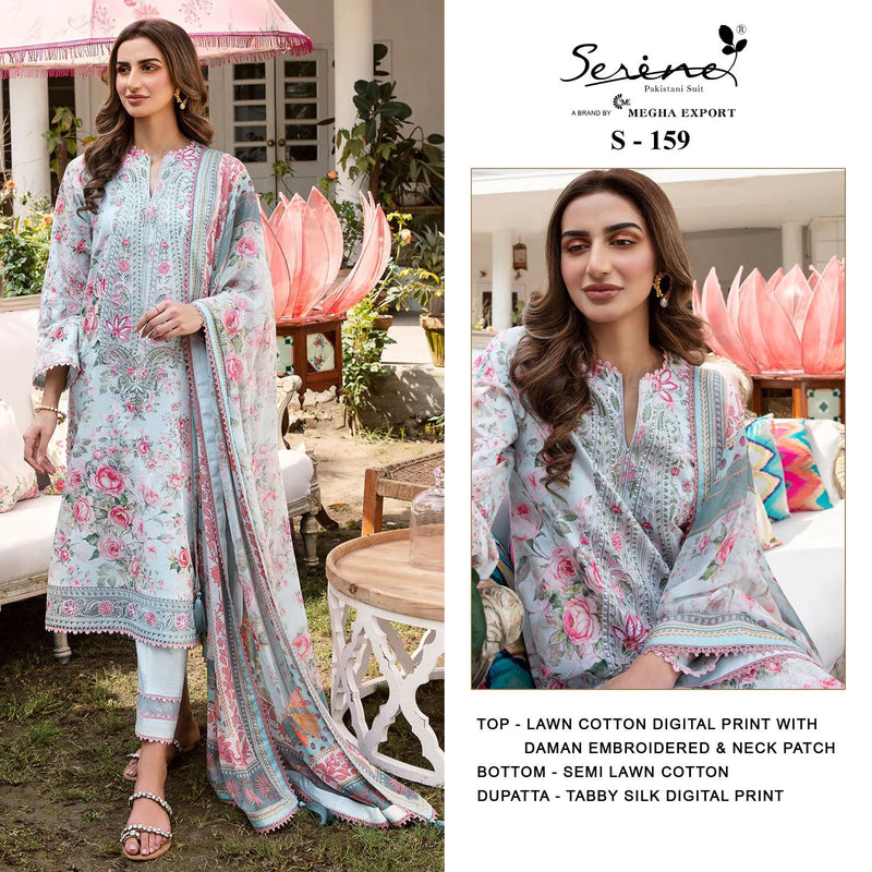 SERINE S 159 COTTON DIGITAL PRINTED WITH DAMAN EMBROIDERED AND NECK PATCH DESIGNER STYLISH PAKISTANI SUIT SINGLES