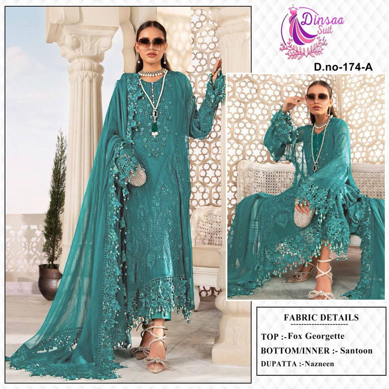 DINSAA D 174 A GEORGETTE HEAVY EMBROIDERED DESIGNER STYLISH WITH HAND WORK PAKISTANI SUIT SINGLES