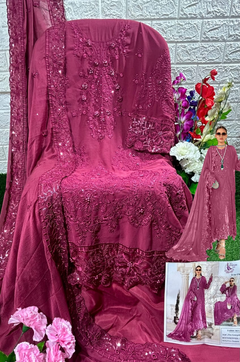 DINSAA D 174 C GEORGETTE HEAVY EMBROIDERED DESIGNER STYLISH WITH HAND WORK PAKISTANI SUIT SINGLES