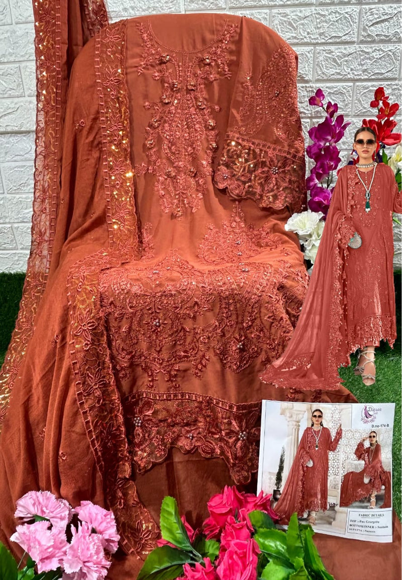 DINSAA D 174 B GEORGETTE HEAVY EMBROIDERED DESIGNER STYLISH  WITH HAND WORK PAKISTANI SUIT SINGLES