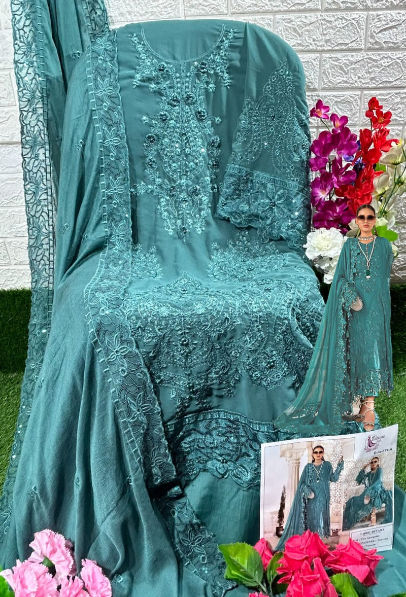 DINSAA D 174 A GEORGETTE HEAVY EMBROIDERED DESIGNER STYLISH WITH HAND WORK PAKISTANI SUIT SINGLES