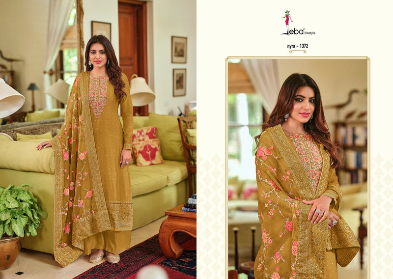 EBA 1372 ORGANZA HEAVY EMBROIDERED DESIGNER STYLISH WITH HAND WORK PAKISTANI SUIT SINGLES