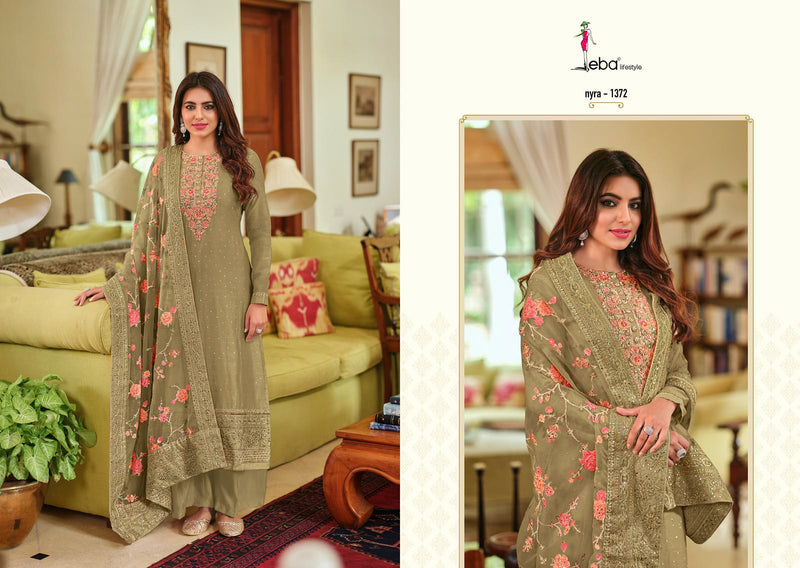 EBA 1372 ORGANZA HEAVY EMBROIDERED DESIGNER STYLISH WITH HAND WORK PAKISTANI SUIT SUINGLES