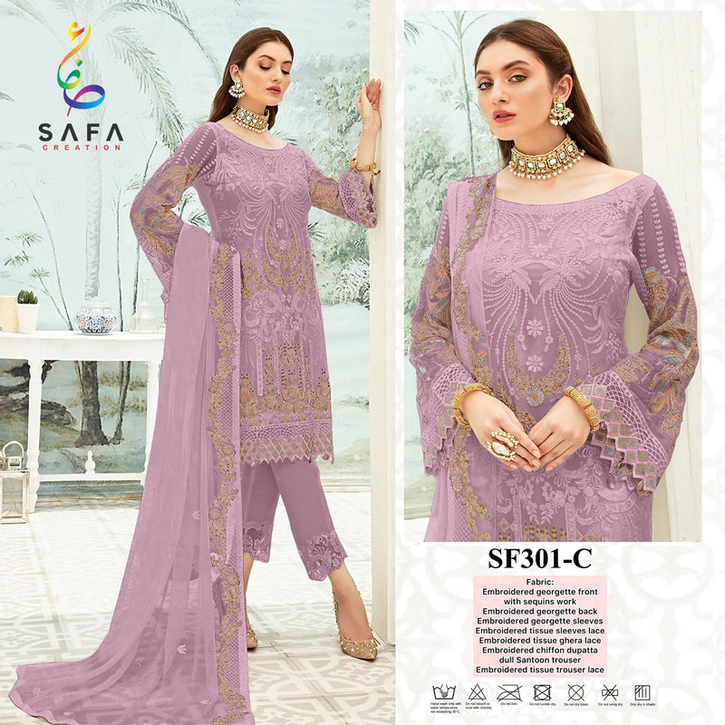 SAFA CREATION SF 301 C GEORGETTE HEAVY EMBROIDERED DESIGNER STYLISH WITH HAND WORK PAKISTANI SUIT SINGLES