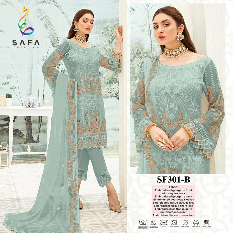 SAFA CREATION SF 301 B GEORGETTE HEAVY EMBROIDERED DESIGNER STYLISH WITH HAND WORK PAKISTANI SUIT SINGLES