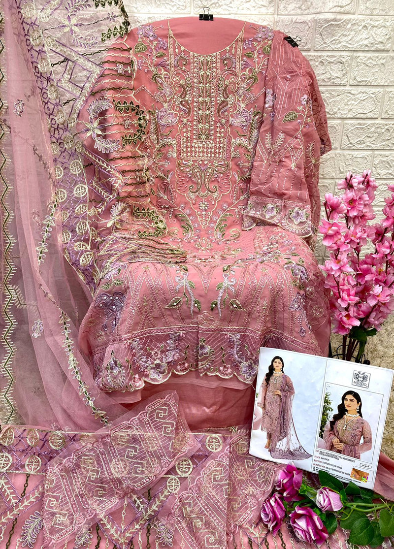 MUSHQ M 247 GEORGETTE  HEAVY FOX GEROGETTE EMBROIDERED WITH DAIMOND WORK DESIGNER STYLISH PAKISTANI SUIT SINGLES