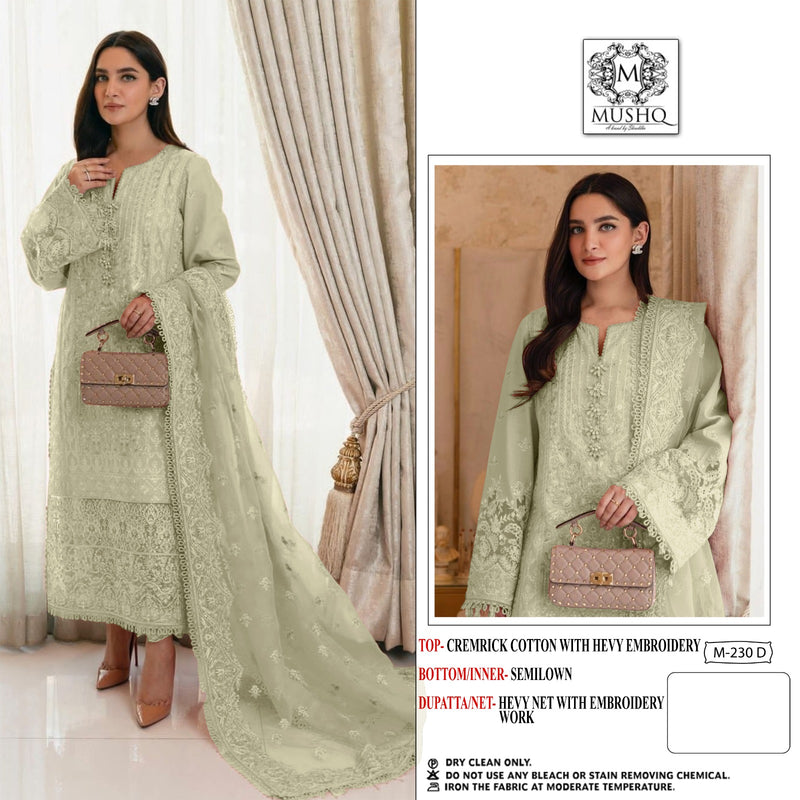 MUSHQ M 230 D COTTON HEAVY EMBROIDERED DESIGNER STTYLISH WITH HAND WORK PAKISTANI SUIT SINGLES