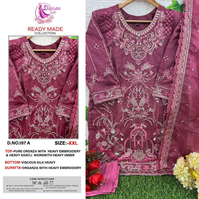 DINSAA D 197 A ORGANZA HEAVY EMBROIDERED DESIGNER STYLISH WITH HAND WORK PAKISTANI SUIT SINGLES