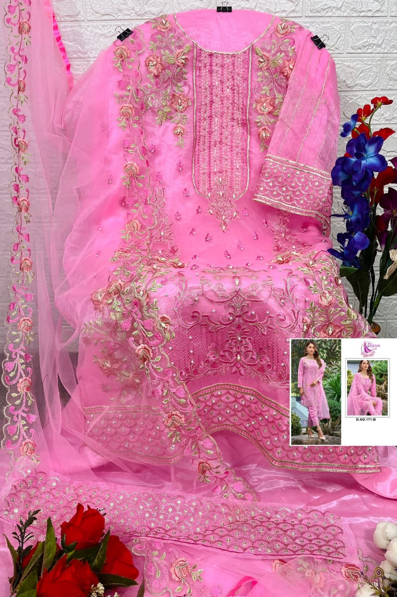 DINSAA D 171 B  ORGANZA HEAVY EMBROIDERED DESIGNER STYLISH PARTY WEAR PAKISTANI SUIT SINGLES