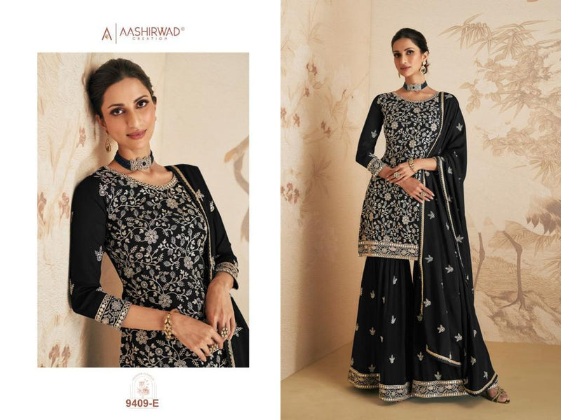 AASHIRWAAD A 9409 GEORGETTE HEAVY EMBROIDERED DESIGNER STYLISH WEDDING WEAR PAKISTANI SUIT SINGLES