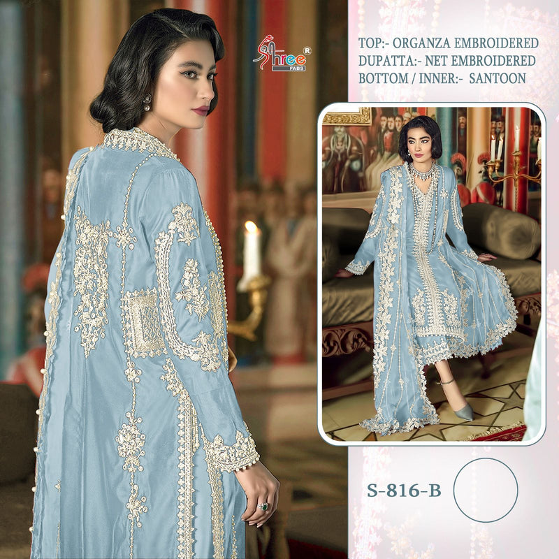 SHREE FABS SF 816 B ORGANZA HEAVY EMBROIDERED DESIGNER STYLISH PARTY WEAR PAKISTANI SUIT SINGLES