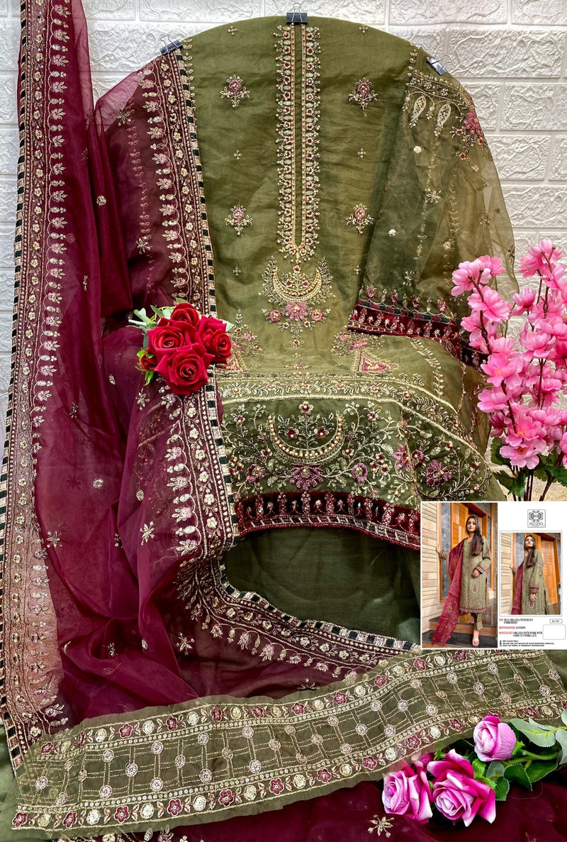 MUSHQ M 187 A ORGANZAEMBROIDERED WITH DAIMOND MOTI  WITH TUSSEL DESIGNER STYLISH PAKISTANI SUIT SINGLES