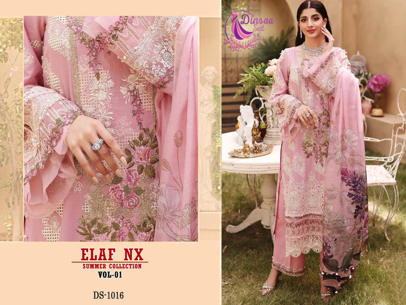 DINSAA D 1016 COTTON  WITH HEAVY SELF EMBRODEREY MOTI DESIGNER STYLISH PAKISTANI SUIT SINGLES