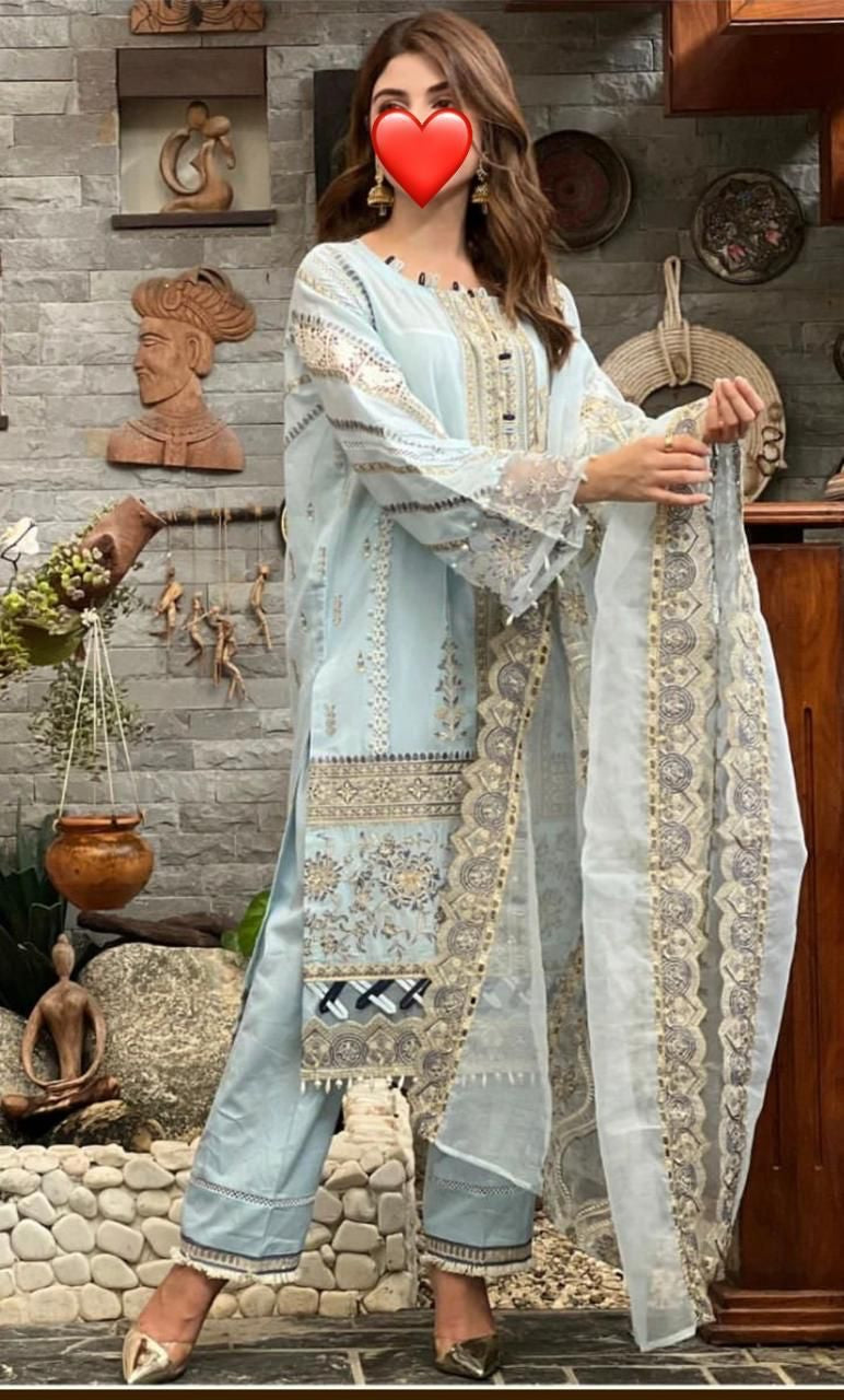 DINSAA D 1015 CPTTON HEAVY EMBROIDERED DESIGNER STYLISH WITH HAND WORK PAKISTANI SUIT SINGLES