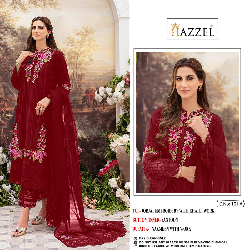 HAZZEL H 101 A GEORGETTE HEAVY EMBROIDERED DESIGNER STYLISH WITH HAND WORK PAKISTANI SUIT SINGLES