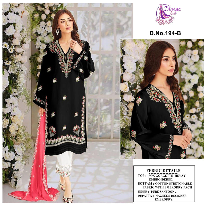 DINSAA D 194 B FOX GEORGETTE HEAVY EMBROIDERED DESIGNER STYLISH WITH HAND WORK PAKISTANI KURTI SINGLES