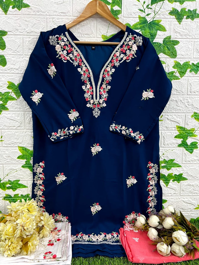 DINSAA D 194 C FOX GEORGETTE HEAVY EMBROIDERED DESIGNER STYLISH WITH HAND WORK PAKISTANI KURTI SINGLES