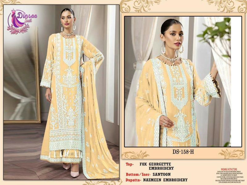 DINSAA D 158 H GEORGETTE HEAVY EMBROIDERED DESIGNER STYLISH WITH HAND WORK PAKISTANI SUIT SINGLES