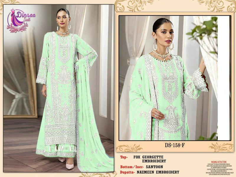 DINSAA 158 F GEORGETTE HEAVY EMBROIDERED DESIGNER STYLISH WITH HAND WORK PAKISTANI SUIT SINGLES