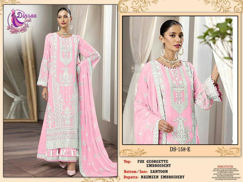 DINSAA D 158 E GEORGETTE HEAVY EMBROIDERED DESIGNER STYLISH WITH HAND WORK PAKISTANI SUIT SINGLES