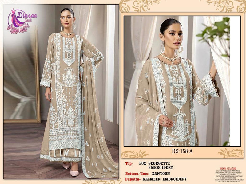 DINSAA D 158 A GEORGETTE HEAVY EMBROIDERED DESIGNER STYLISH WITH HAND WORK PAKISTANI SUIT SINGLES