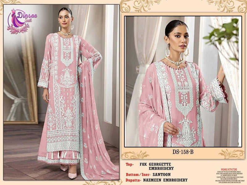 DINSAA D 158 B GEORGETTE HEAVY EMBROIDERED DESIGNER STYLISH WITH HAND WORK PAKISTANI SUIT SINGLES