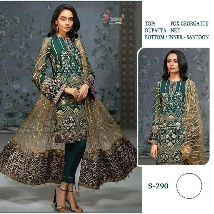 SHREE FABS SF 290 FOX GEORGETTE HEAVY EMBROIDERED DESIGNER STYLISH PARTY WEAR PAKISTANI SUIT SINGLES