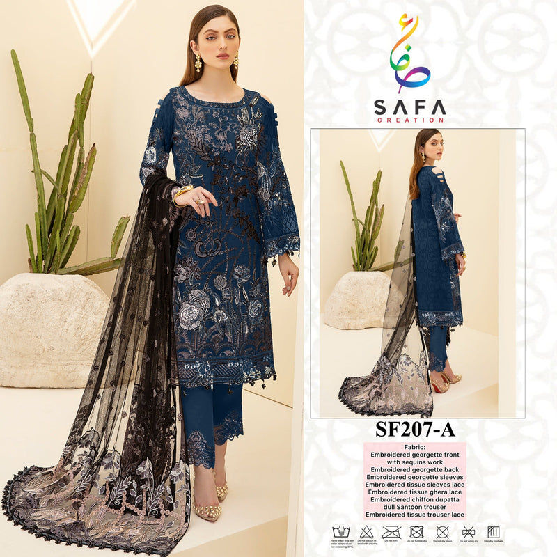SAFA CREATION SF 207 A GEORGETTE HEAVY EMBROIDERED DESIGNER STYLISH PARTY WEAR PAKISTANI SUIT SINGLES