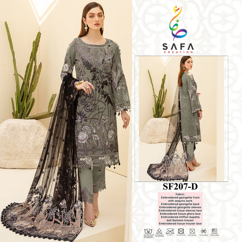 SAFA CREATION SF 207 D GEORGETTE HEAVY EMBROIDERED DESIGNER STYLISH PARTY WEAR PAKISTANI SUIT SINGLES