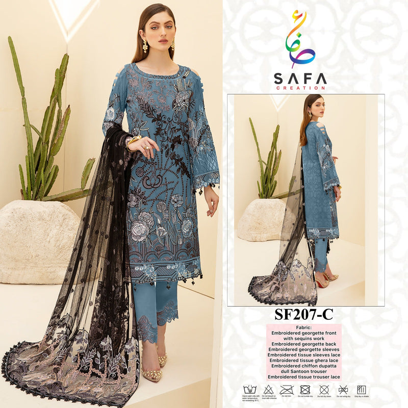 SAFA CREATION SF 207 C GEORGETTE HEAVY EMBROIDERED DESIGNER STYLISH PARTY WEAR PAKISTANI SUIT SINGLES