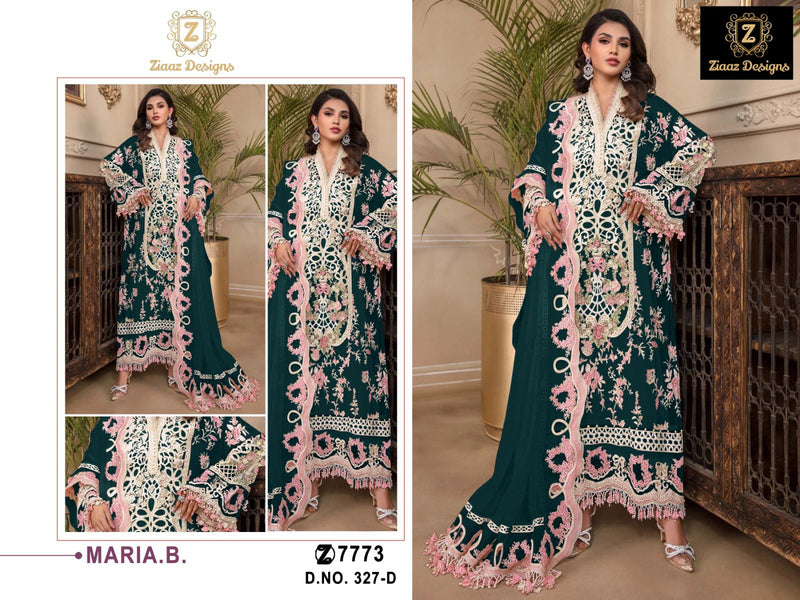 ZIAAZ DESIGNS Z 327 D GEORGETTE HEAVY EMBROIDERED DESIGNER STYLISH WITH HAND WORK PAKISTANI SUIT SINGLES