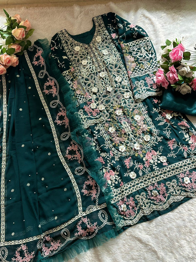 ZIAAZ DESIGNS Z 327 D GEORGETTE HEAVY EMBROIDERED DESIGNER STYLISH WITH HAND WORK PAKISTANI SUIT SINGLES
