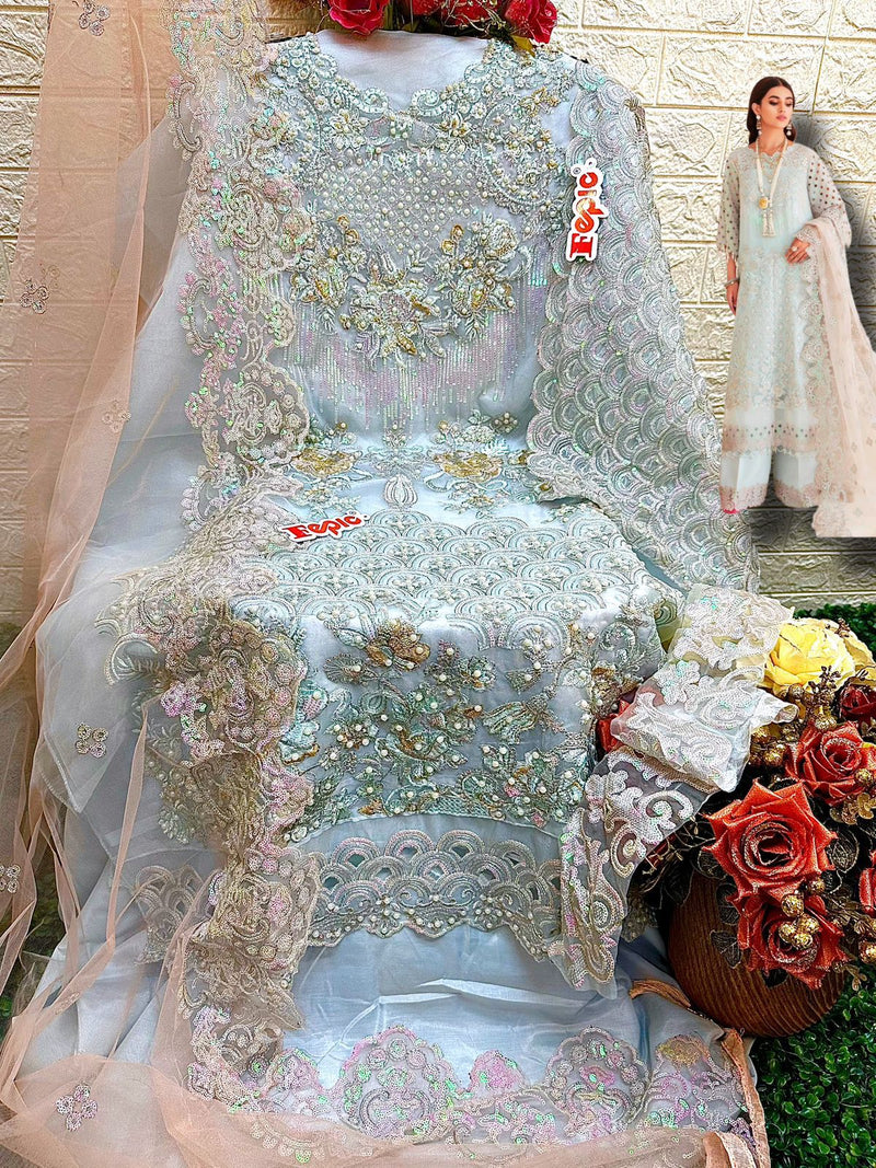 FEPIC 1281 ORGANZA  EMBROIDERED WITH HEAVY HANDWORK DESIGNER STYLISH WITH HAND WORK PAKISTANI SUIT SINGLES