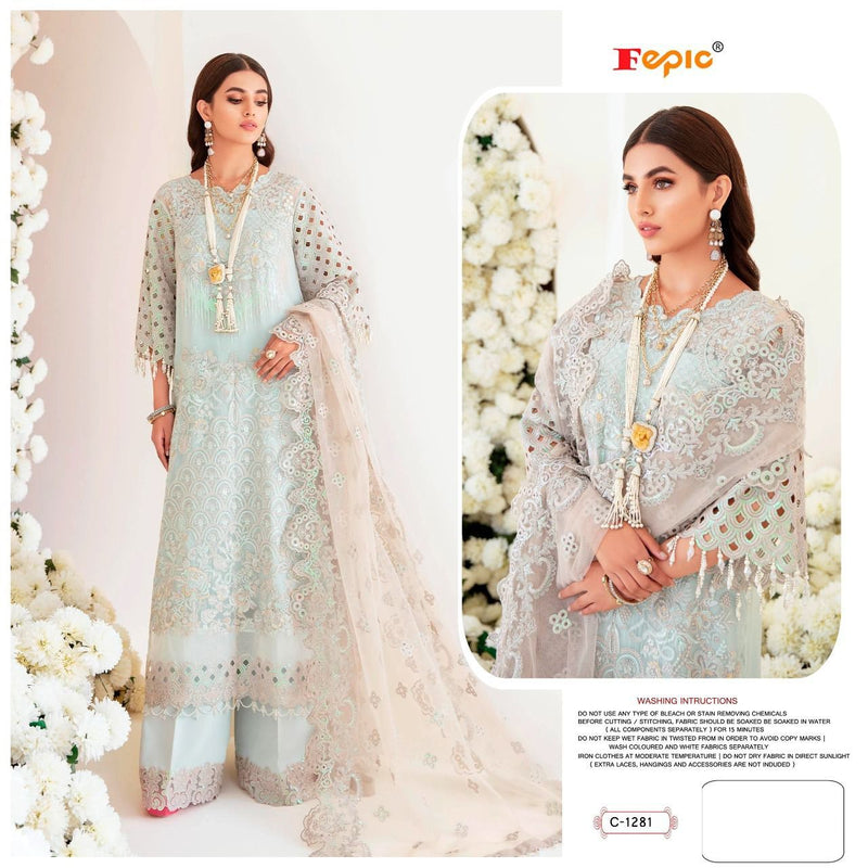 FEPIC 1281 ORGANZA  EMBROIDERED WITH HEAVY HANDWORK DESIGNER STYLISH WITH HAND WORK PAKISTANI SUIT SINGLES
