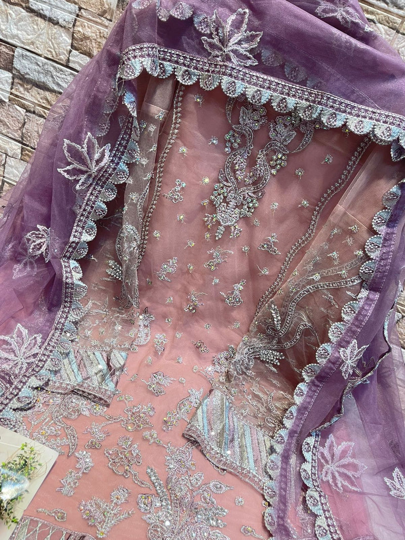 COSMOS C 14 HEAVY NET WIYH HEAVY EMBROIDERED DESIGNER STYLISH WITH HAND WORK PAKISTANI SUIT SINGLES