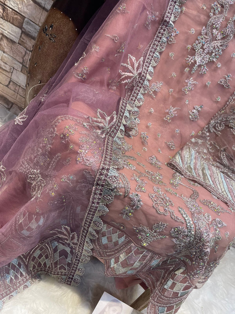 COSMOS C 14 HEAVY NET WIYH HEAVY EMBROIDERED DESIGNER STYLISH WITH HAND WORK PAKISTANI SUIT SINGLES