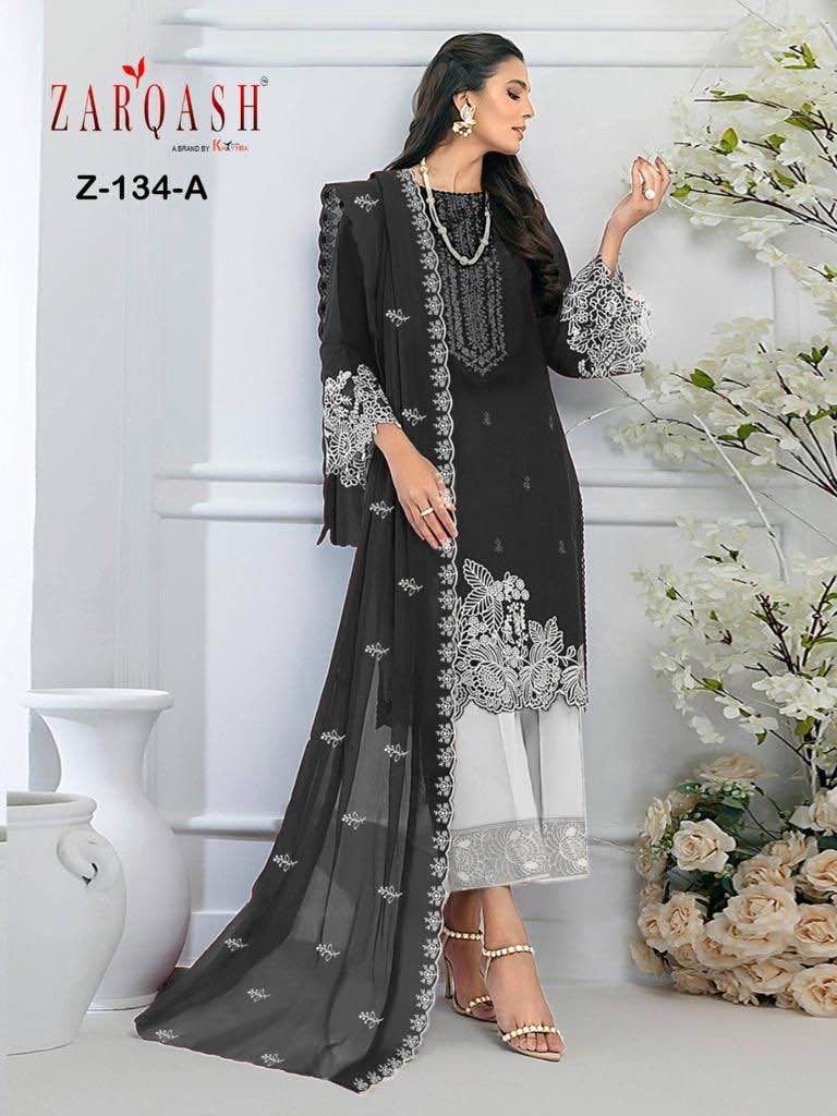 ZARQASH Z 134 A FOX GEORGETTE HEAVY EMBROIDERED DESIGNER STYLISH WITH HAND WORK PAKISTANI SUIT SINGLES