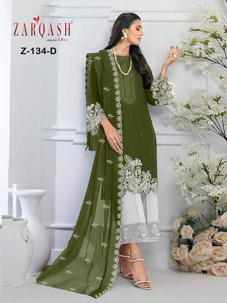 ZARQASH Z 134 D FOX GEORGETTE HEAVY EMBROIDERED DESIGNER STYLISH WITH HAND WORK PAKISTANI SUIT SINGLES